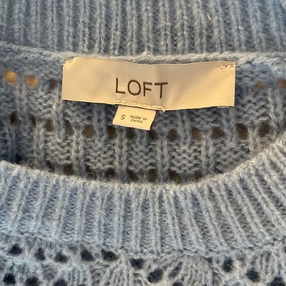 Ann Taylor Loft Sweater Womens Small Blue Ruffle Shoulder - Picture 5 of 7